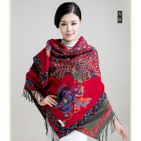 孔雀红色[送胸针+手链] 方形超大羊绒披肩围巾两用女秋冬羊毛披风加厚双面旅游四方巾外搭