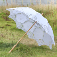 白色 伞面尺寸不要选错 60cm 结婚伞白色蕾丝伞拍照布艺镂空木柄伞婚纱照写真摄影道具婚庆洋伞