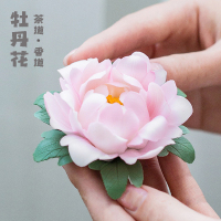 粉紫牡丹小(8cm)送线香 迷你牡丹禅意陶瓷创意卧香插线香座家用手工香托盘茶道香薰炉摆件