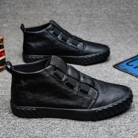 LH9886全黑色 38 高帮皮鞋男士英伦风黑色短靴子夏季透气板鞋一脚蹬板鞋男马丁靴男