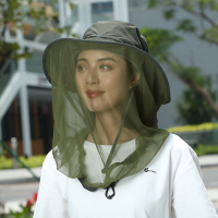 军绿色 均码通用款 防蚊帽子户外登山防晒面纱钓鱼帽防晒遮阳女遮脸采茶干活养蜜蜂帽