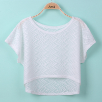 白色 曲线条短罩衫 均码 百搭套头披肩夏短袖小罩衫防晒外搭小坎肩蕾丝上衣宽松短款衫女