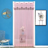 单纱蕾丝粉 宽80高180[送魔术贴] 门帘婚用家用夏季防蚊门帘免打孔蕾丝门帘隔断帘厨房卧室装饰帘防