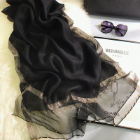 黑色 丝巾女士长款纱巾百搭真丝桑蚕丝围巾春秋天冬季洋气时尚披肩送礼