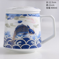 鱼跃办公杯 景德镇珐琅彩茶杯陶瓷水杯大容量茶水分离杯老板个人杯办公杯杯子