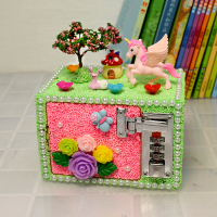 飞马独角兽 国庆儿童DIY雪花泥科技密码箱材料微景观储钱罐手工粘贴制作玩具