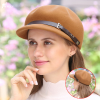 橘黄色(PU腰带845) 成人均码(可调节帽围55-58cm) 秋冬帽子女毛呢鸭舌帽韩版时尚复古八角帽简约百搭休闲羊毛贝