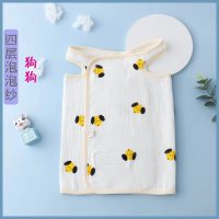 4层泡泡纱白底狗狗 S码 0-1岁(长35)身高50-70cm 婴幼儿童睡袋四季通用空调衣服防踢被男女宝宝纱布小被子薄款