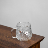 锤纹高款单杯+梅花 梅花玻璃杯带把水杯大容量家用内胆过滤茶水分离杯泡茶办公室杯子