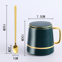 马克杯+盖+勺[111] 创意陶瓷马克杯带盖勺个性潮流杯子女北欧简约情侣水杯绿色陶瓷杯