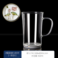 清馨玻璃杯-透明把[一路莲生] 茶楼专用绿茶杯透明玻璃加厚耐高温家用带把水杯高颜值杯子礼盒装
