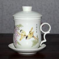 鸟语花香 个人杯茶杯陶瓷泡茶杯子带盖过滤网黄龙纹四件杯套青花瓷大号水杯