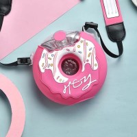 甜甜圈水杯+粉色380ml 哆啦a梦水杯韩版儿童防漏甜甜圈水杯可爱带吸管塑料杯子一体防摔