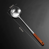 花梨木炒勺 304不锈钢木柄炒勺炒铲家用长柄勺铲炒菜铲子厨师专用木柄炒菜勺