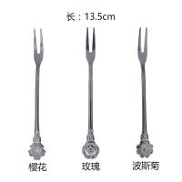 银 水果叉3支 ins北欧式花朵不锈钢水果叉子套装创意可爱轻奢小叉子长柄咖啡勺
