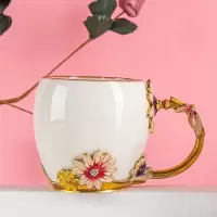 陶瓷黄色雏菊陶瓷雏菊矮简装不含 勺 雏菊陶瓷杯家用喝水杯大容量珐琅杯创意办公室咖啡杯情侣送礼杯子