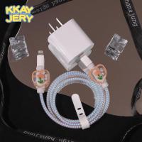 DIY(白简易 两只爱心橙花)59# 一眼爱上~颜值高~苹果数据线保护套 20w手机11充电器头12iPadpro