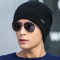 小箭标黑色单帽 帽子男冬季护耳帽加绒加厚一体毛线帽骑行帽中老年男保暖帽护颈帽