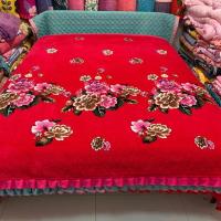 攻红牡丹花 单 2x23 四季大炕床单床盖单件榻榻米炕垫床罩毛毯水晶绒加大防滑铺盖两用