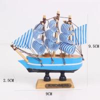 10CM蓝条帆布 小帆船模型摆件蛋糕装饰木质工艺品船一帆风顺创意生日烘焙配件