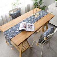 蓝色水波纹四角白穗桌旗 定做拍这个 现代简约桌旗茶几餐桌布艺装饰中间长条长方形电视柜鞋柜盖布北欧