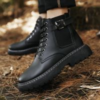 869-3黑色哑光皮 39 秋冬马丁靴机车潮流百搭男靴子时尚大头皮鞋户外工装休闲骑士男鞋