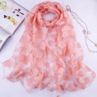 梅花烙-橘粉 围巾女冬款学生丝巾时尚剪花围脖韩版春秋款加密珠边围巾百搭披肩