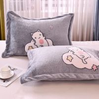 背影猫1只装 48cmX74cm 加厚雪花绒枕套一对装法兰绒单人双人冬季珊瑚绒单只枕头套枕芯套