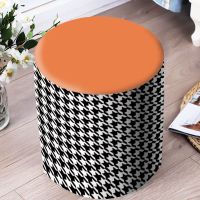 定位印圆墩套+橙色拼接千鸟格 1个装 方圆凳子套罩弹力圆墩方墩套换鞋凳套加厚全包沙发墩防尘保护罩