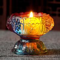 八吉祥高脚烛台(多彩) 琉璃莲花烛台供佛灯酥油灯家用酥油蜡烛灯座七彩莲花烛台摆件佛具