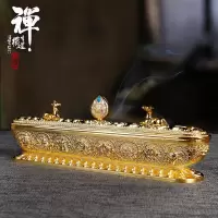 金色 福慧缘八吉祥双鹿香薰炉卧香炉藏式线香盒礼佛熏香炉大号
