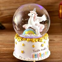 中号彩虹独角兽+彩灯+手摇雪花 礼品包装手提袋卡片代写 创意七夕情人节水晶球音乐盒雪花毕业生日礼物送女生男生闺蜜特别