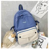 天空蓝 单包[收藏送视频会员]无挂件 初中生书包女韩版原宿ins风高中学生撞色森系背包双肩包女大容量