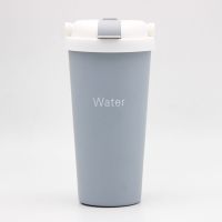 蓝色 500ML(送杯刷) 韩版简约大容量水杯便携咖啡杯304不锈钢保温杯ins男女学生吸管杯