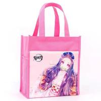 粉色鬼灭 可爱卡通防水小学生帆布饭盒袋子儿童便携午餐带饭便当大手提拎包