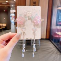 16-单花朵粉色[一对] 古风发饰发夹儿童超仙流苏步摇边夹头花女童头饰品古装汉服配饰