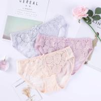 藕粉色/淡银灰/浅肤色 L 都市丽人内裤女中低腰刺绣透气少女学生性感蕾丝三角裤组合装3条