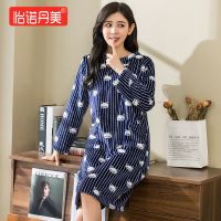 条子猫[裙] L(90-115斤) 秋冬季加厚法兰绒睡裙珊瑚绒睡裙可爱女睡衣长袖柔软长裙