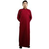 酒红色(手工布扣款) M-160码 棉麻相声大褂民国长衫评书快板教书先生粗布演出服装长袍大马褂男