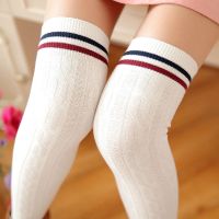 两杠麻花款 白色[1双装] 春秋季条纹白色长筒袜子女堆堆袜日系可爱大腿袜过膝袜学院风棉袜