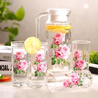 富贵牡丹 水壶(单只装) 韩式印花八角水壶水杯套装加厚耐热玻璃水具家用冷水壶杯子送杯刷