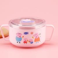 粉小猪350毫升送勺子1支 精品 304儿童不锈钢卡通饭碗宝宝防摔饭盒双耳幼儿园饭杯