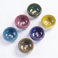 6个混机不同色彩鱼杯 陶瓷紫砂功夫组合茶具单杯主人冰裂杯子釉纹家用品茗茶盏小茶杯