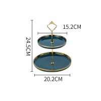 祖母绿两层果盘【中小】皇冠金 喜得润欧式轻奢祖母绿陶瓷三层水果盘点心盘糖果托盘创意现代客厅