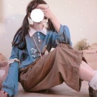 蓝色POLO领 M 韩味少女日系polo领闺蜜装软妹可爱兔子宽松长袖学生套头春秋卫衣