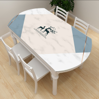 QJ-几何麋鹿 70X120cm (椭圆形) 中式现代PVC皮革椭圆形餐桌桌布可折叠餐桌垫防水防油防烫免洗