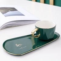 绿色一杯一碟一勺 奢华浓缩咖啡杯碟套装欧式创意咖啡馆家用陶瓷水杯ins下午茶点心
