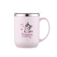 粉色起司猫(350ML) 304不锈钢马克杯带盖水杯咖啡杯抗摔防烫家用儿童幼儿园350毫升