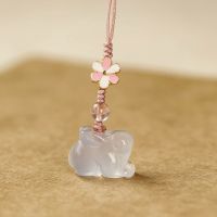 白冰兔挂件款 天然玉髓小兔子吊坠萌萌可爱迷你小海豚玉石手机链钥匙包包挂饰