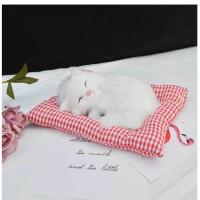 小号波斯睡猫 红白格子 单只猫咪 带垫子 仿真会叫猫咪狗狗毛绒玩具送闺蜜创意礼物动物模型可爱汽车摆件